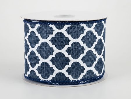 2.5  Canvas Quatrefoil Lattice Ribbon: Navy & White (10 Yards) Supply