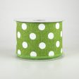 2.5  Linen Polka Dot Ribbon: White on Lime Green (10 Yards) Fashion