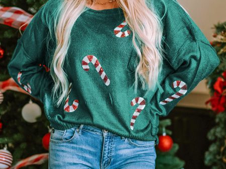 Green Sequined Candy Canes Gingerbread Man Sweater Cheap