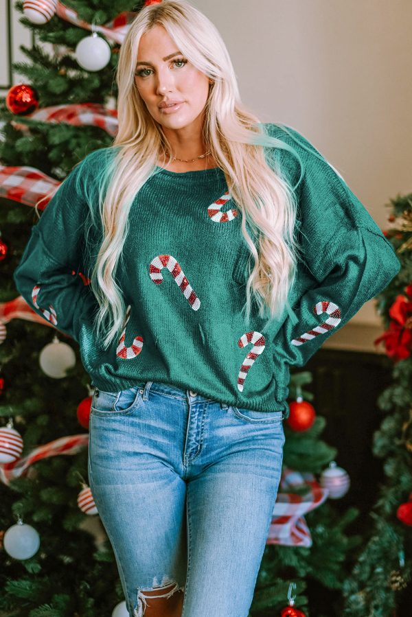 Green Sequined Candy Canes Gingerbread Man Sweater Cheap