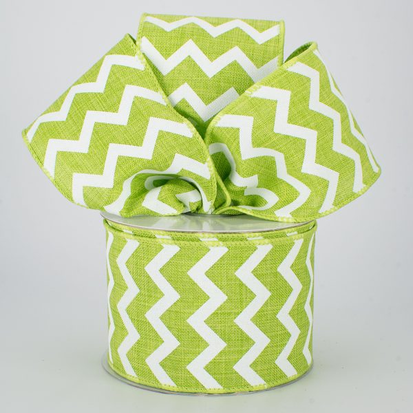 2.5  Canvas Chevron Ribbon: Lime Green & White (10 Yards) For Cheap