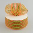 2.5  Poly Deco Mesh Ribbon: Deluxe Wide Foil Lime Orange Stripe Online Hot Sale