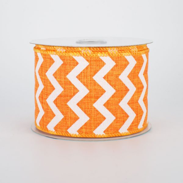 2.5  Canvas Chevron Ribbon: Orange & White (10 Yards) Online Sale