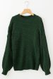 Blackish Green Mock Neck Lantern Sleeve Cable Knit Sweater For Sale