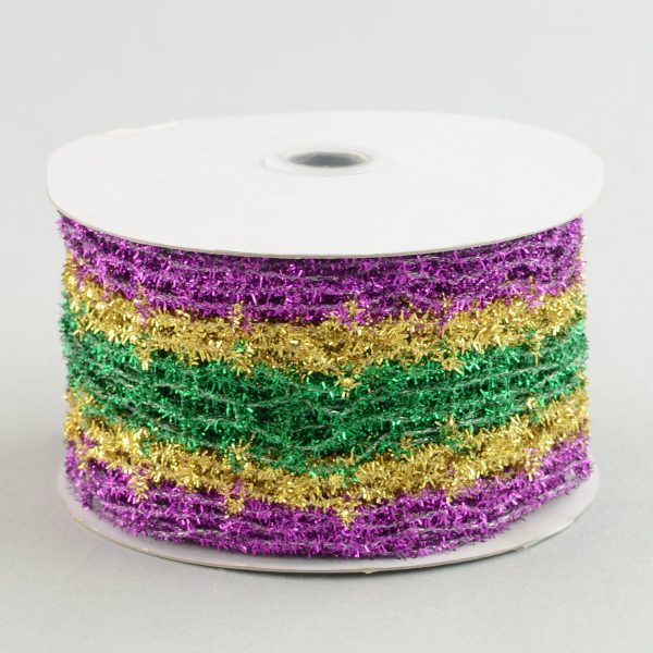 2.5  Purple Gold Green Tinsel Diamond Ribbon (10 Yards) Hot on Sale