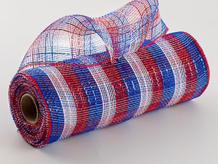 10  Poly Deco Mesh: Metallic Red White Blue Check Fashion