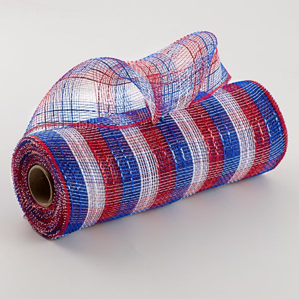 10  Poly Deco Mesh: Metallic Red White Blue Check Fashion