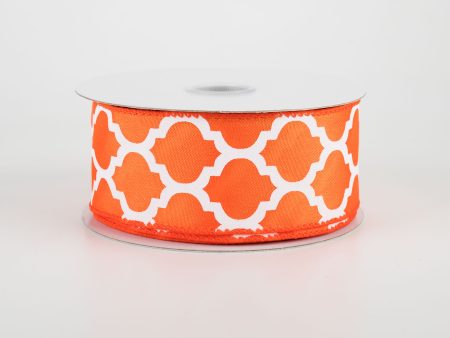 1.5  Satin Quatrefoil Lattice Ribbon: Orange & White (10 Yards) For Sale