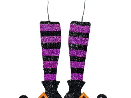 16  Metallic Foam Glittered Witch Leg Pair: Black & Purple Supply