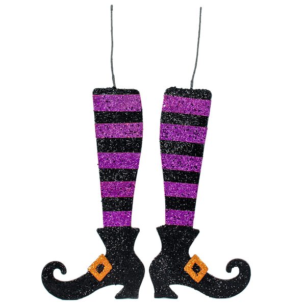 16  Metallic Foam Glittered Witch Leg Pair: Black & Purple Supply