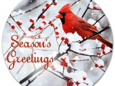 12  Round Metal Sign: Season s Greetings Cardinal For Discount