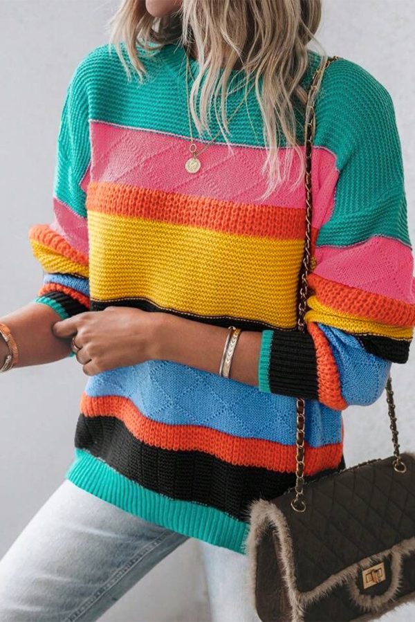 Yellow Colorblock Mixed Textured Drop Shoulder Sweater Discount