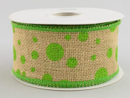 2.5  Burlap Polka Dot Ribbon: Lime Green (10 Yards) Fashion