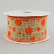 2.5  Burlap Polka Dot Ribbon: Orange (10 Yards) For Cheap