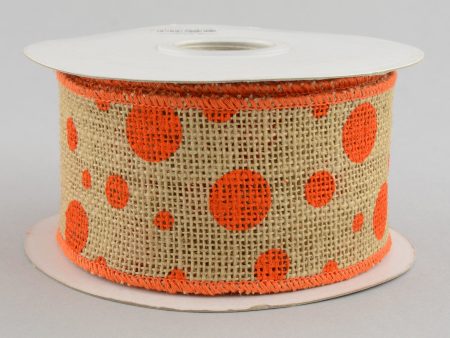 2.5  Burlap Polka Dot Ribbon: Orange (10 Yards) For Cheap