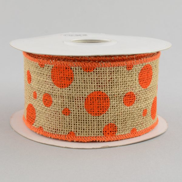 2.5  Burlap Polka Dot Ribbon: Orange (10 Yards) For Cheap