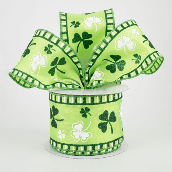 2.5  Lime Satin & Shamrocks Ribbon (10 Yards) Online Sale