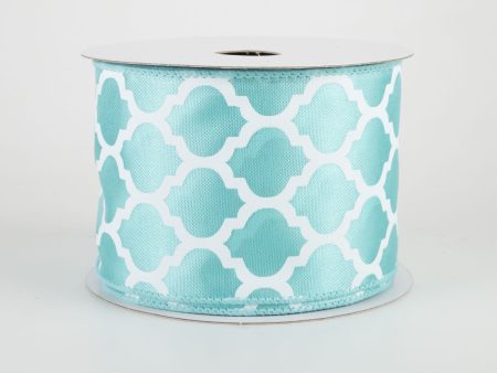 2.5  Satin Quatrefoil Lattice Ribbon: Aqua Blue (10 Yards) Online Hot Sale