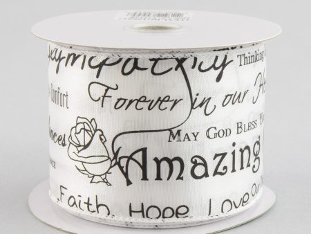 2.5  Sympathy Print White Satin Ribbon (10 Yards) For Sale