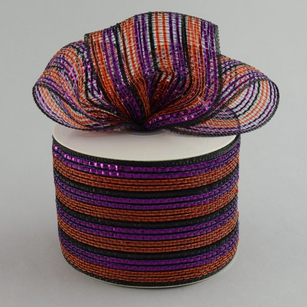 4  Poly Deco Mesh Ribbon: Deluxe Wide Foil Orange Black Purple Hot on Sale