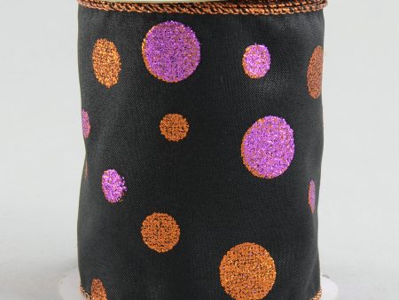 4  Glitter Dots Ribbon: Orange Black Purple (10 Yards) For Sale