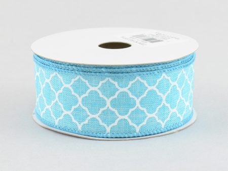 1.5  Quatrefoil Ribbon: Turquoise & White (10 Yards) For Sale