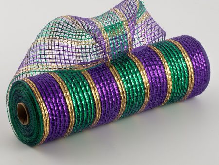 10  Poly Deco Mesh: Metallic Purple, Green & Gold Stripes (10 Yards) Online