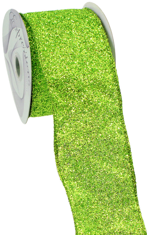 2.5  Lime Green Fuzzy Glitter Ribbon (10 Yards) Discount