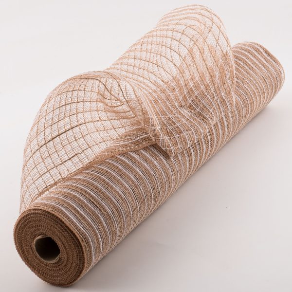 21  Poly Jute Deco Mesh: Natural & Ivory Thin Stripe (10 Yards) For Cheap