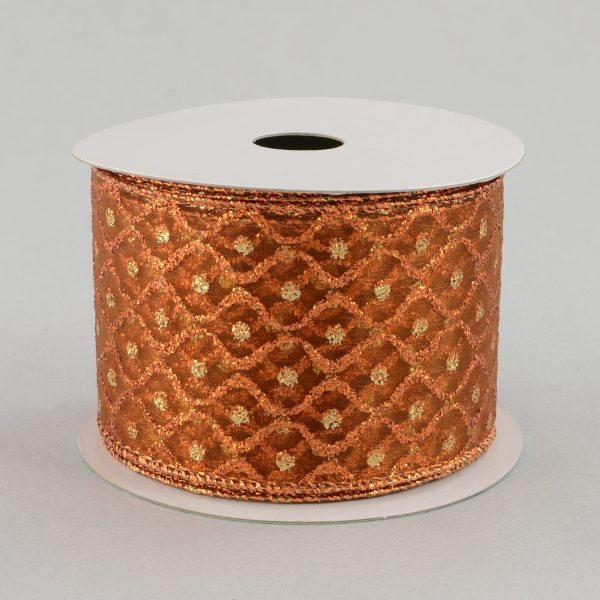 2.5  Sheer Glitter Dot Ribbon: Copper Gold (10 Yards) Online Sale