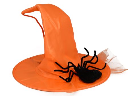 Deluxe Orange Satin Spider Witch Hat For Discount