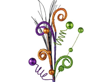 18  Halloween Glitter Curly Ball Pick: Orange, Lime Green, Purple Online