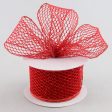 2.5  Red Velvet & Glitter Fishnet Ribbon (10 Yards) on Sale