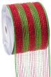 4  Poly Deco Mesh Ribbon: Metallic Red Lime Stripe Online Sale