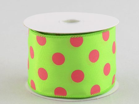 2.5  Lime Green & Fuchsia Polka Dot Ribbon on Sale