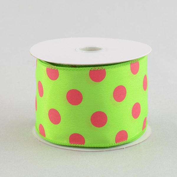 2.5  Lime Green & Fuchsia Polka Dot Ribbon on Sale