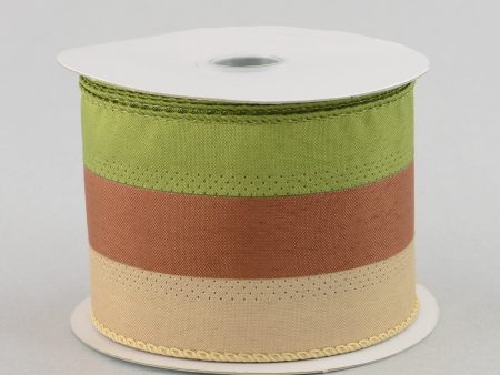 2.5  Bold Stripe Ribbon: Green, Brown & Cream Fashion