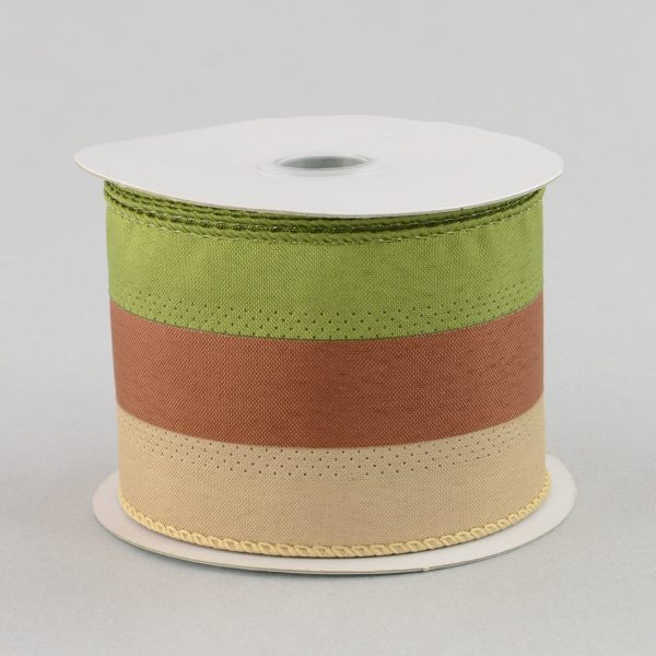 2.5  Bold Stripe Ribbon: Green, Brown & Cream Fashion