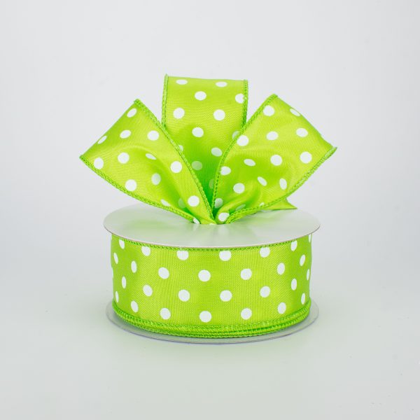 1.5  White Polka Dot Ribbon: Lime Green (10 Yards) Online now