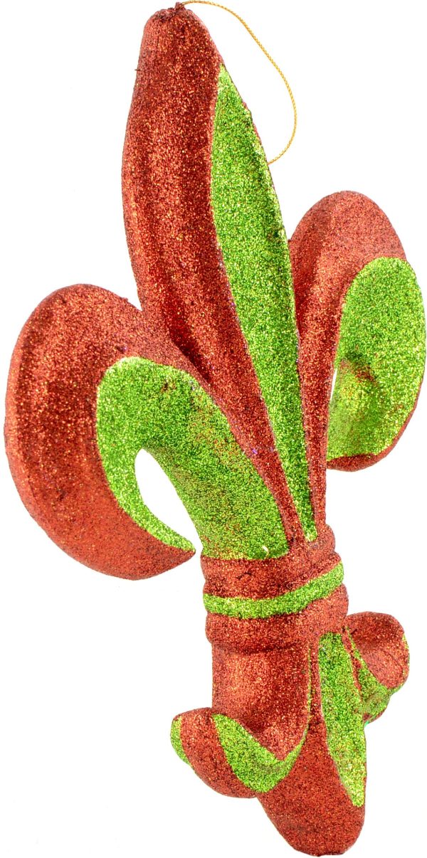 10  Fleur de Lis Ornament: Red & Green Glitter Cheap