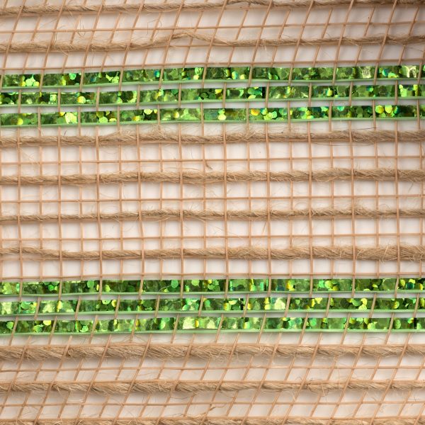 10  Poly Jute Deco Mesh: Natural & Green Laser Metallic Stripe (10 Yards) For Cheap