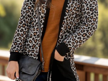 Pocketed Leopard Open Front Cover Up Online Hot Sale