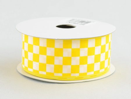 1.5  Yellow and White Check Ribbon (10 Yards) For Sale