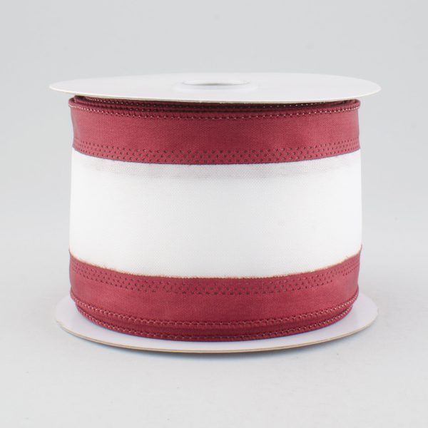 2.5  Satin Team Stripe Ribbon: Burgundy & White (10 Yards) Online Sale