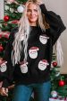 Black Sequined Santa Clause Bishop Sleeve Sweater Supply