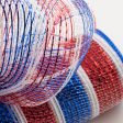 10  Poly Deco Mesh: Metallic Red, Blue & White Stripes (10 Yards) Hot on Sale