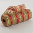 10  Poly Jute Deco Mesh: Natural & Metallic Red Lime Green Pinstripe (10 Yards) Online