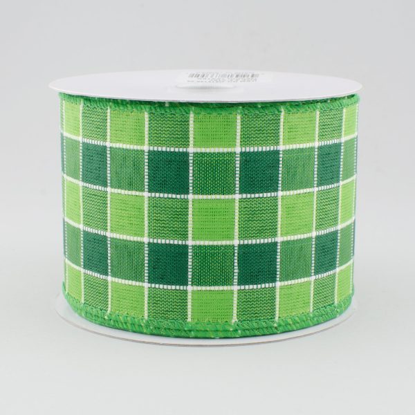 2.5  Lime & Emerald Plaid Checks Ribbon (10 Yards) Fashion