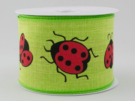 2.5  Big Ladybugs Ribbon: Lime Green (10 Yards) Online