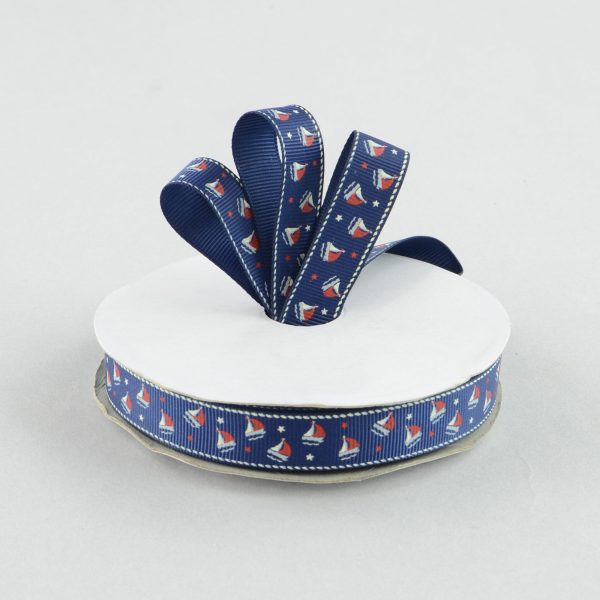 5 8  Sailboat Grosgrain Ribbon: Navy, Ivory & Red (25 Yards) Fashion